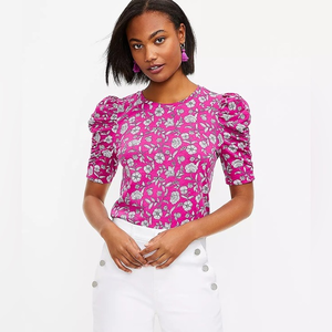 LOFT‎ floral cinched puff sleeve tee SMALL